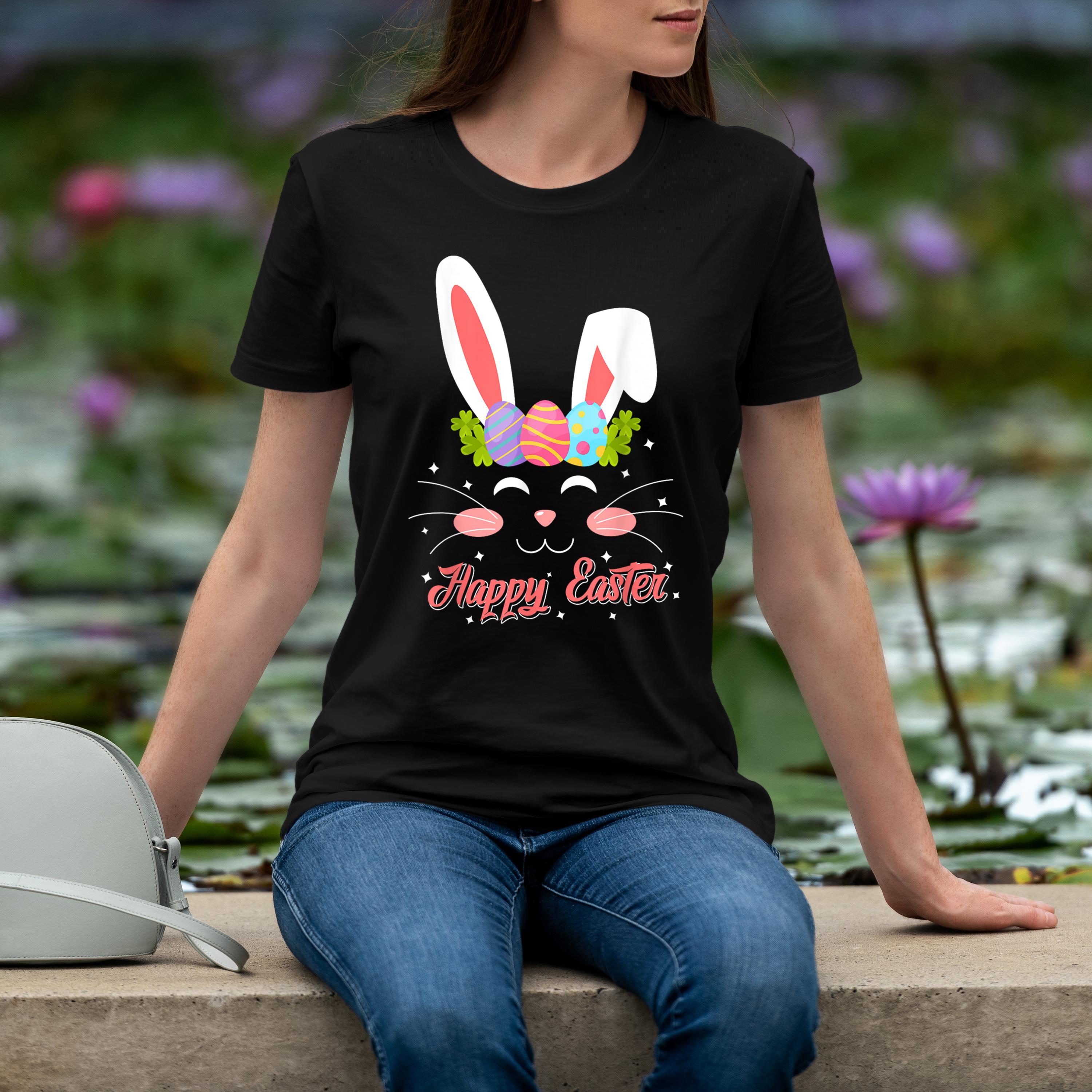 Cute Easter Shirt Rabbit Face Happy Easter Boys Girls Kids Shirt 